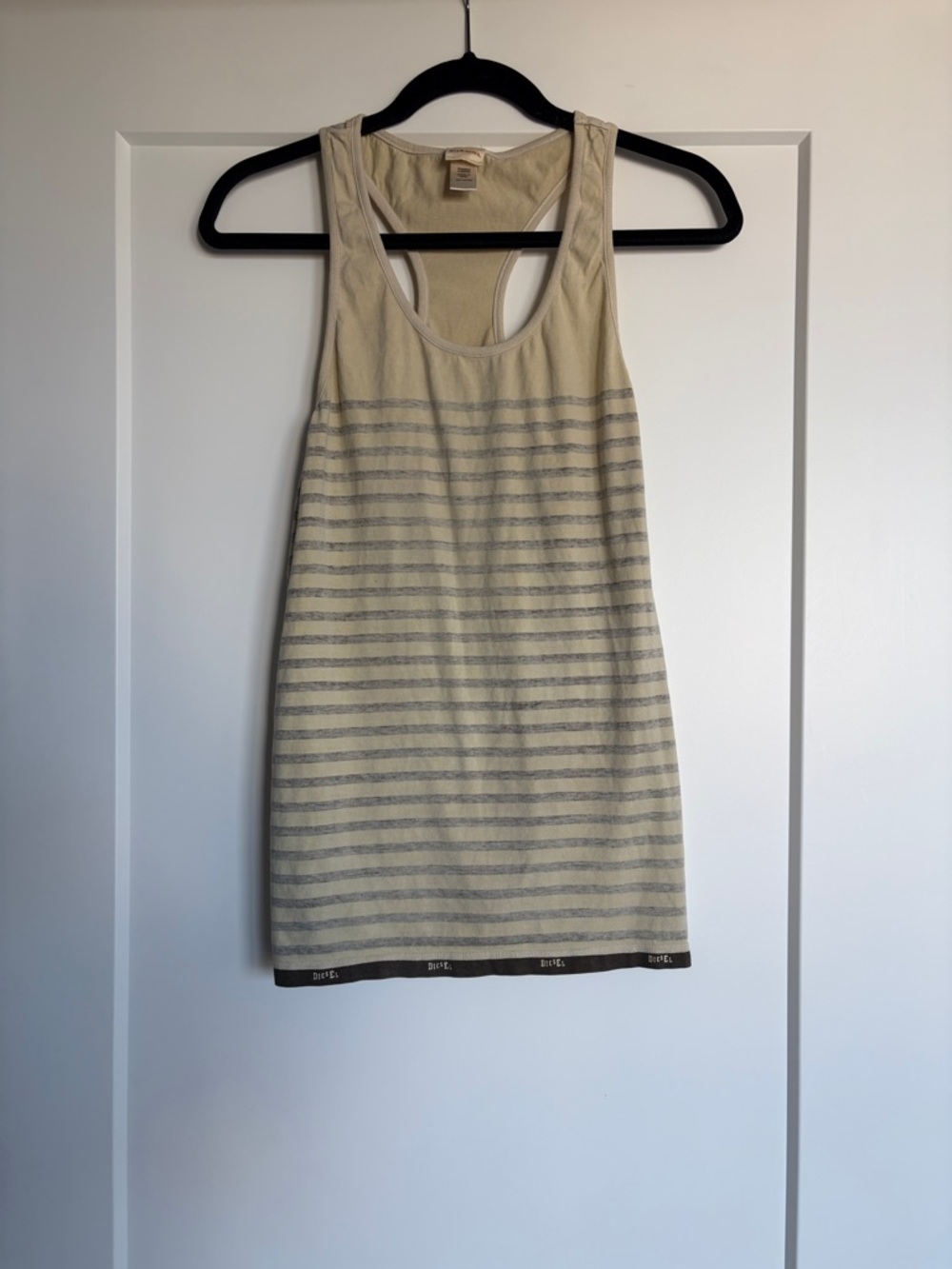 Vintage Diesel pale yellow and brown stripe tank top sz L